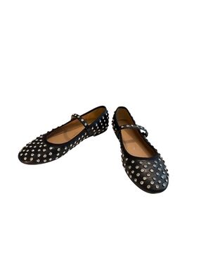 House of Harlow Black Studded Mary Jane Flats with Rhinestone Embellish